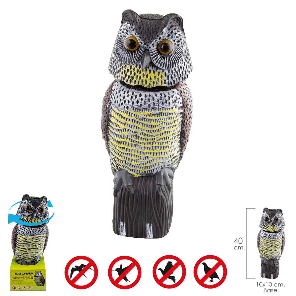 🥇 distribuidor buho ahuyentador de pajaros / aves con cabeza giratoria